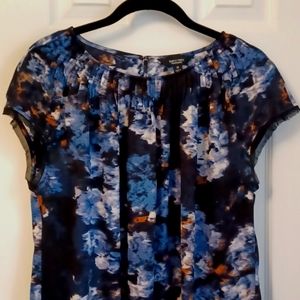 Simply Vera by Vera Wang Blue & Black Floral Blouse, Size Medium